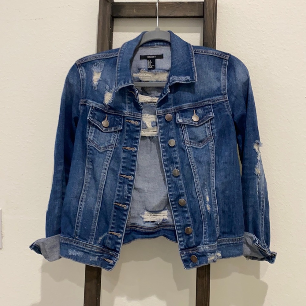 Distressed jean jacket